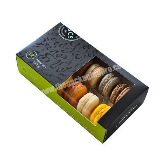 Custom Baking Food Packaging Black Card Candy, Cookie, Macaron Packaging Black Drawer Box for 5