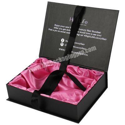 Custom High Quality Magnet Lid Box With Ribbon Black Color Soft Touch  lingerie Paper Packaging