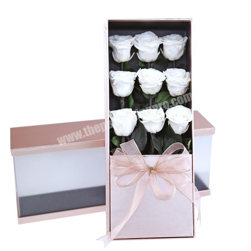 Custom Cardboard Paper Square Flower Hat Gift Box Luxury Cylindrical Flower Packing Boxes with Ribbon For Valentine's Day&Lover
