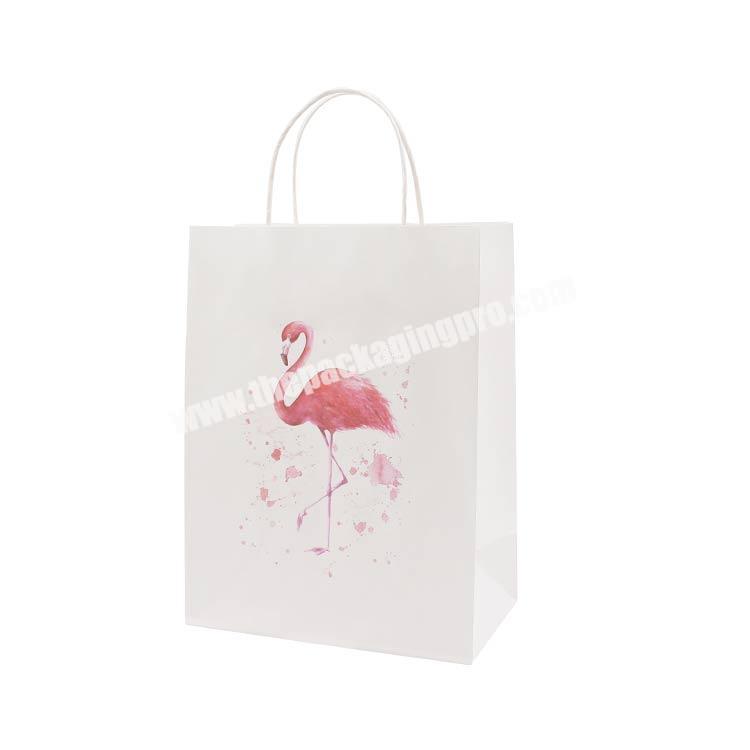 High Quality Custom Recycled Flamingo Logo Shopping Product Advertising Paper Bag With Handle