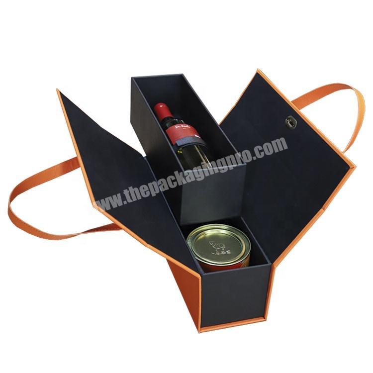 2 Layer Red Luxury Gift Box For Wine Bottle 750ml Flower Tea Packaging With Handles