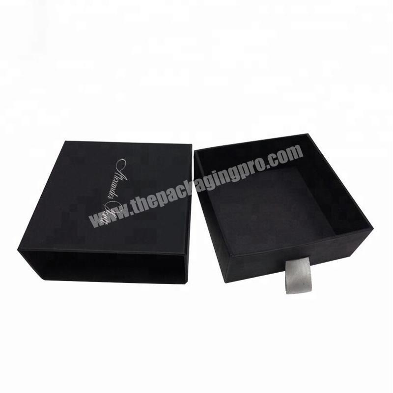 Superior quality custom silver logo cardboard packaging black drawer slide box for jewelry