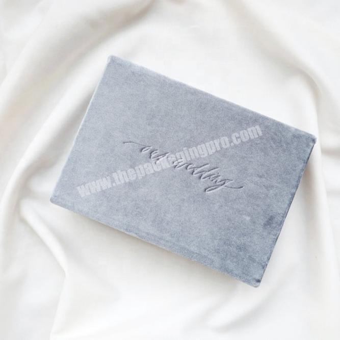 Custom Printing Luxury Flip Open Blue Velvet Gift Box With Magnetic Closure