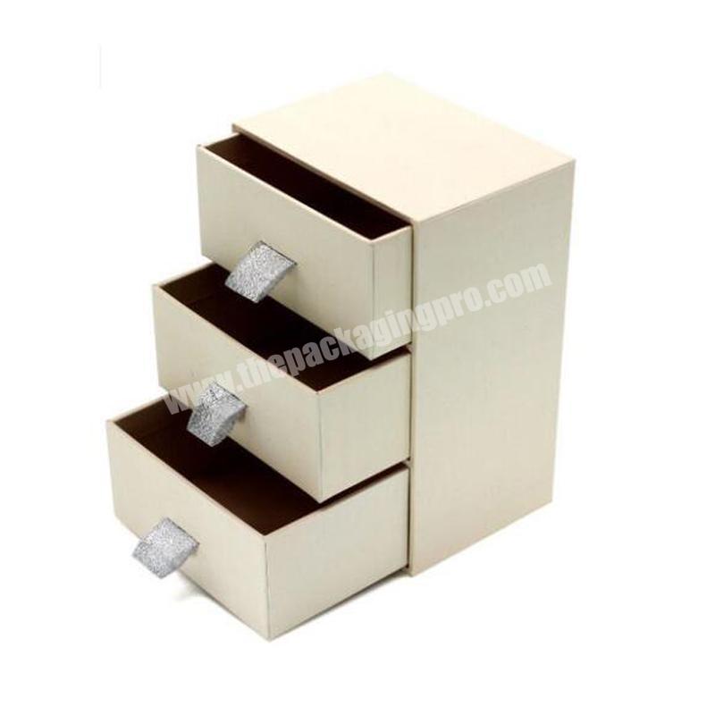 Distinctive new design three-layer drawer jewelry box with ribbon for jewelry gift packaging
