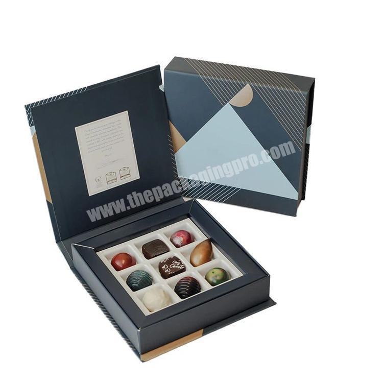 Luxury best quality magnetic closure square paper box, empty chocolate packaging box with inserts