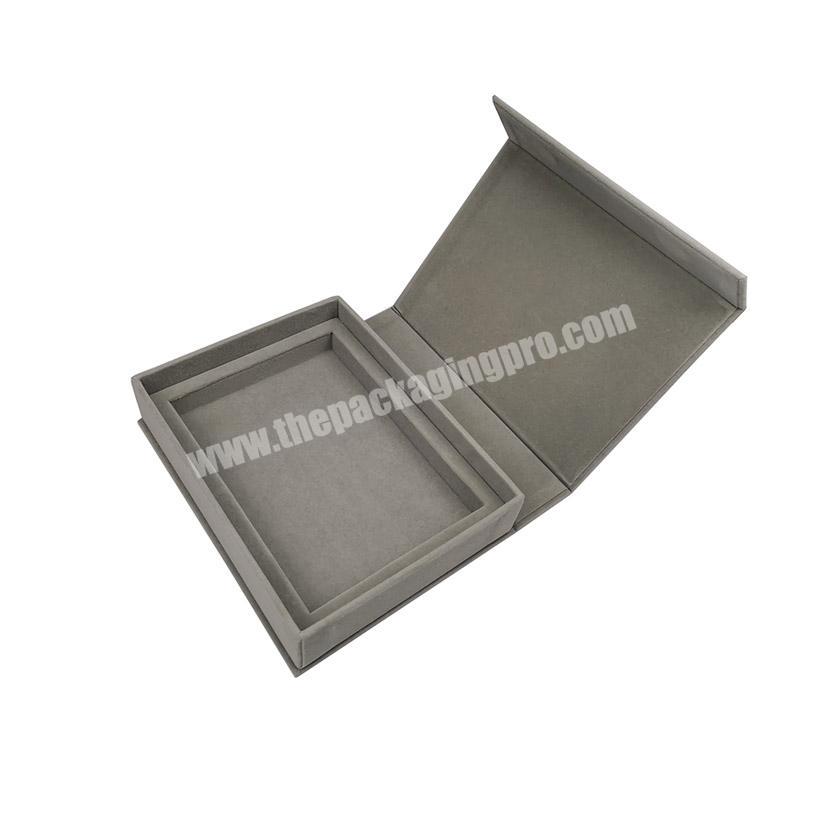Hot sale customized logo velvet magnetic gift box grey with magnetic lid