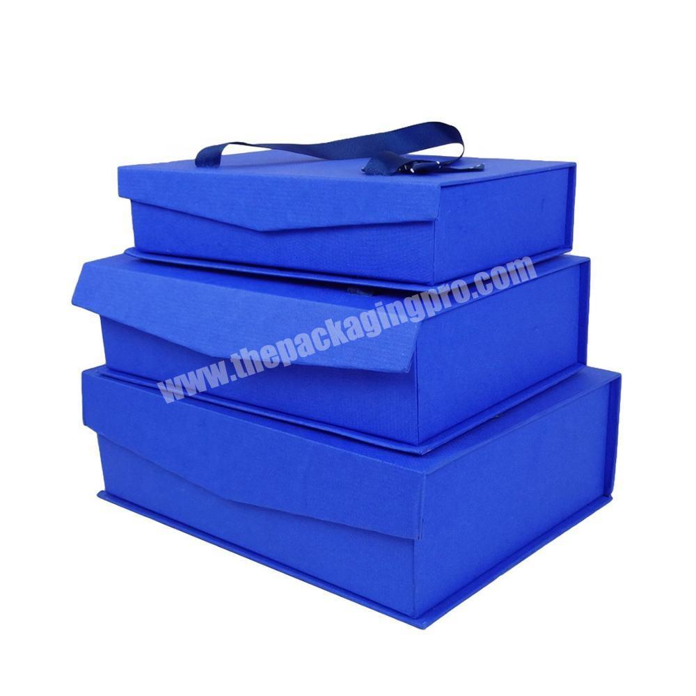 Customized logo big dark blue magnetic gift box with paper bag