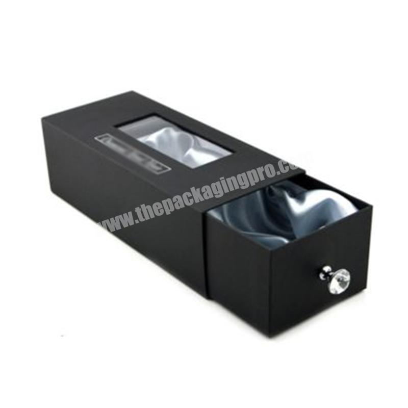 Black cardboard sliding drawer hair extension box wave wig PVC window packaging box with custom logo