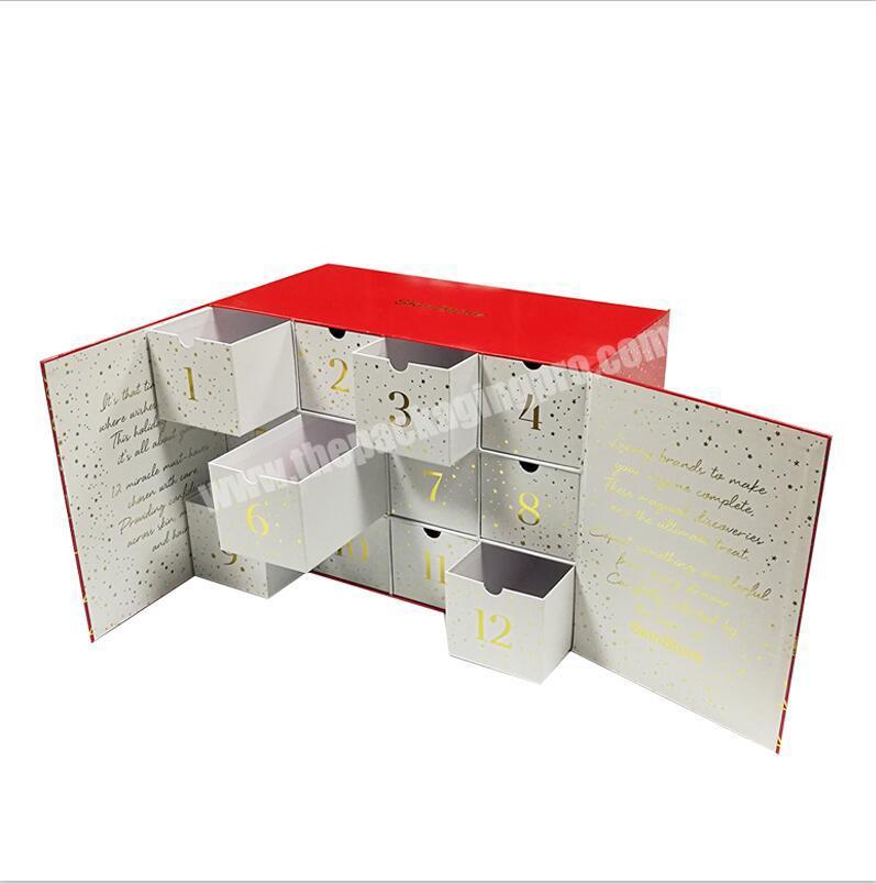 Advent calendar box with 12/24 slots for cosmetic bottle jar packaged