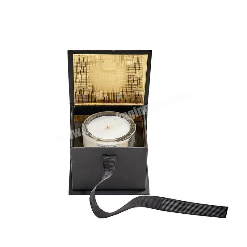 High-end luxurious and simple sample custom printed logo with ribbon Flip gift packaging candle box
