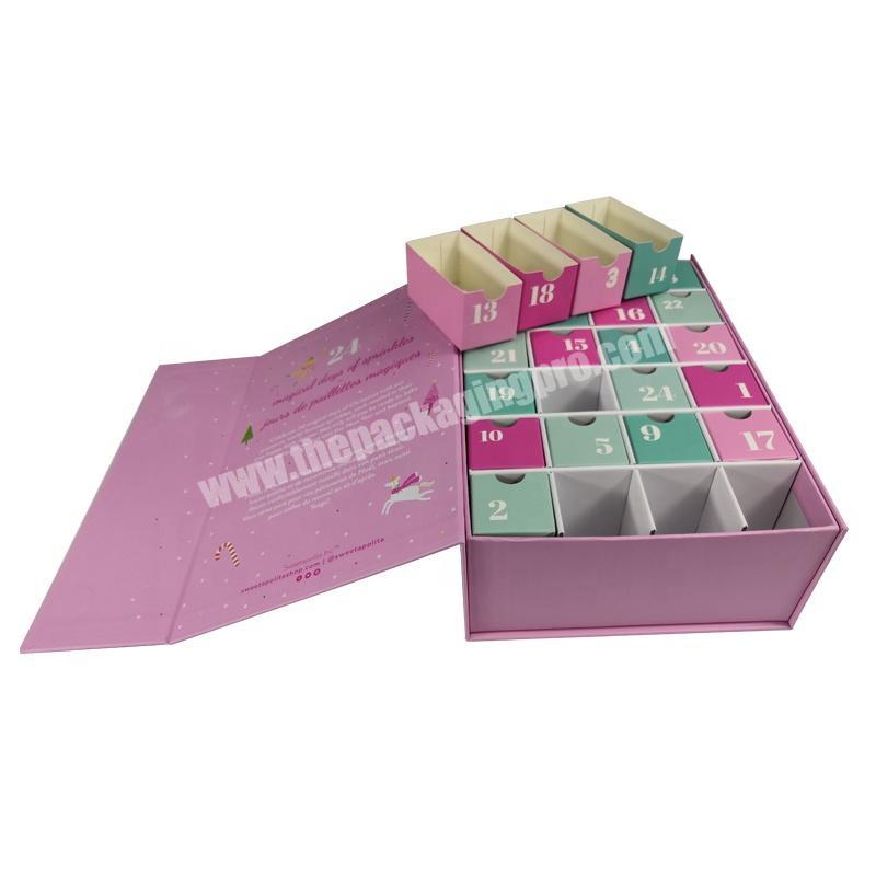Custom cardboard shiny sliver printed advent calendar gift paper box with 24 socks for essence bottle jar