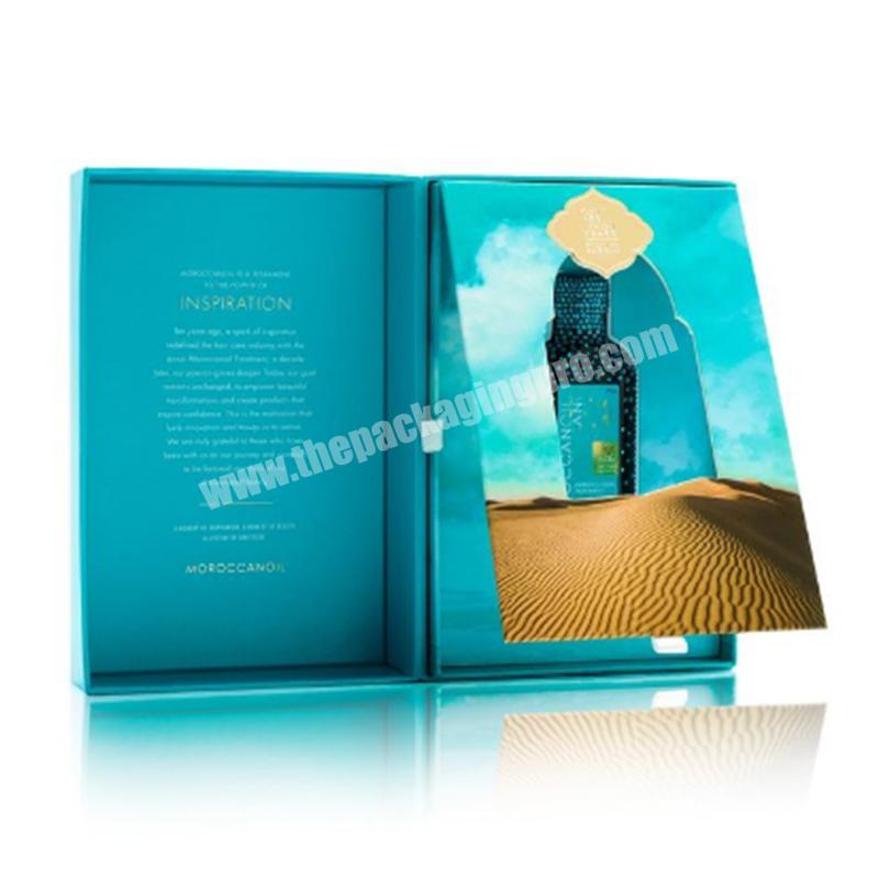 Blue corrugated boxes luxury book shaped fragrance perfume essential oil gift box