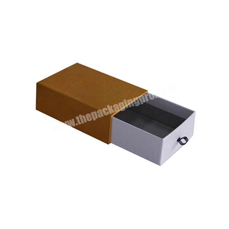 Paper Carton Packaging Pull Label Small Rigid Foldable Brown Luxury Kraft Slide Open Craft Paperboard Drawer Box