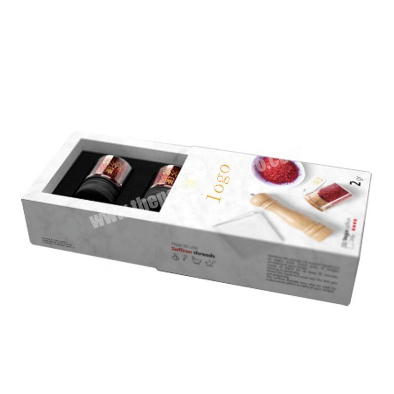 Luxury custom foam insert drawer shaped paper packaging saffron gift boxes