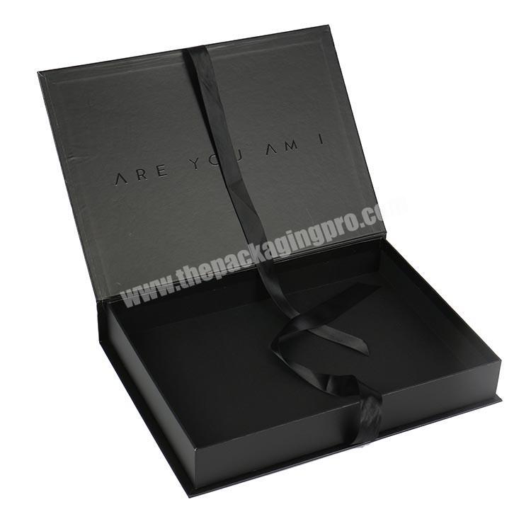 Custom packaging box design cardboard black gift box with ribbon