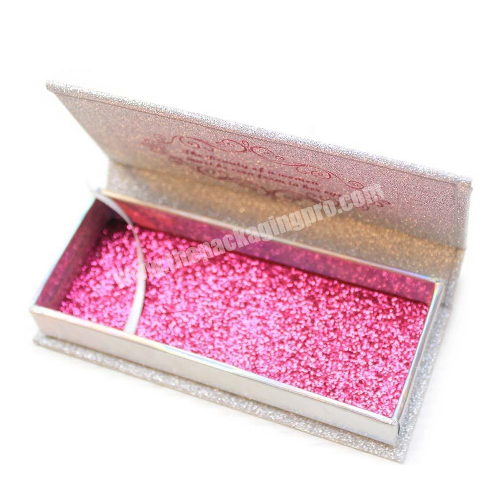 Glitter Pink Color Foil Stamping Logo Custom Hard Paperboard Makeup Eyelash Packing False Lash Box