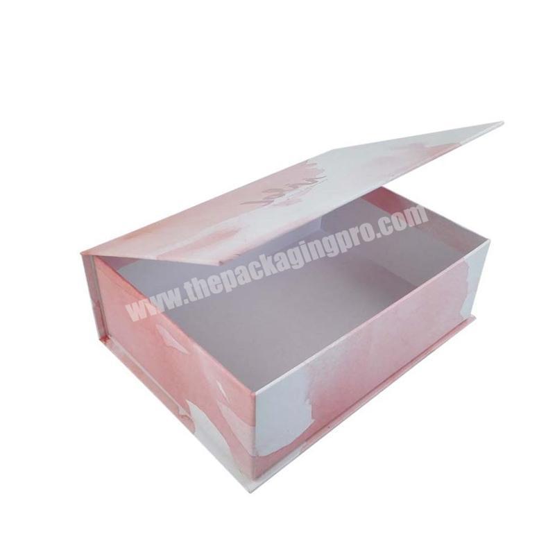 2020 Rigid paper magnetic closure pink marble hair bundle wig box packaging custom logo