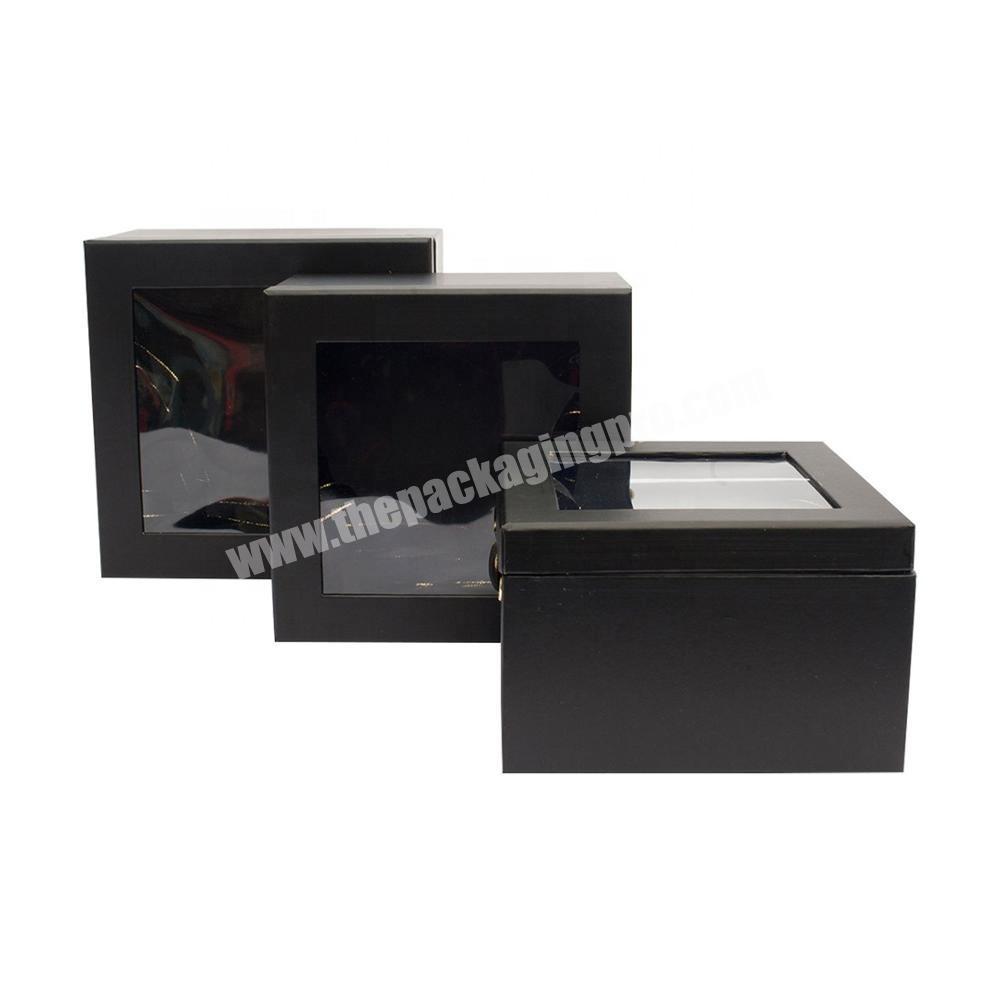Black square nested clear top gift box with ribbon