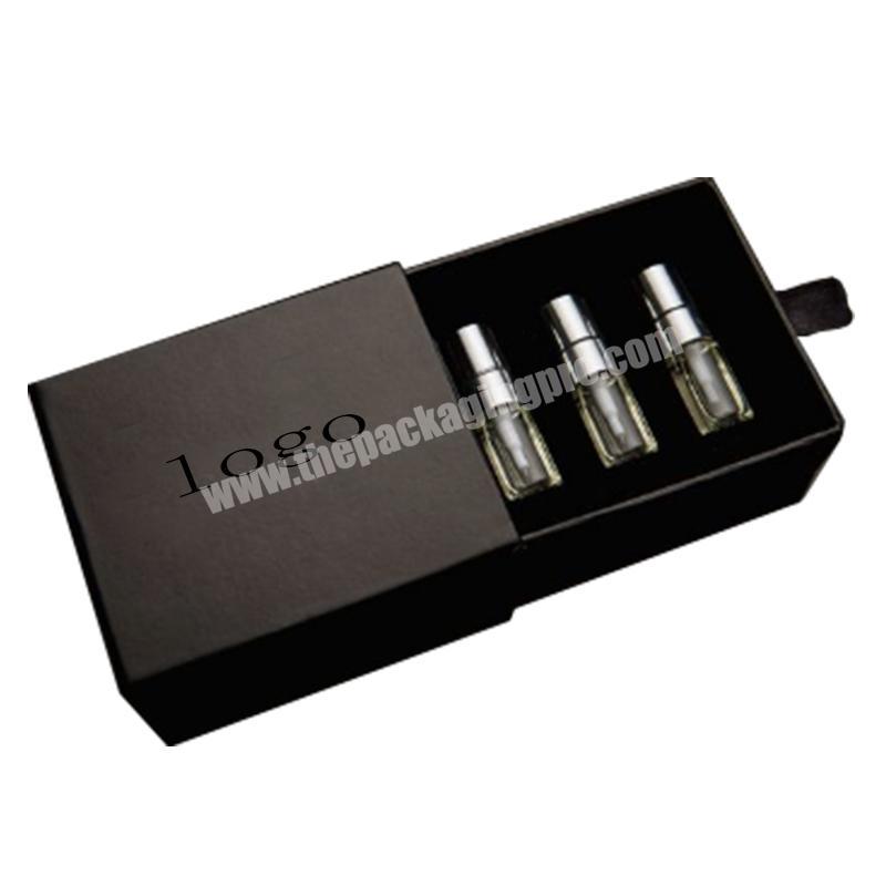 Hot sale empty side out drawer perfume oil  box for set sample perfume bottles
