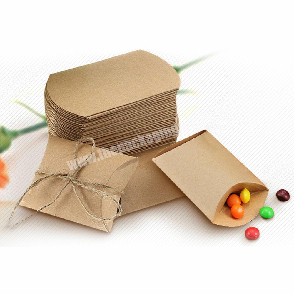 Custom logo folding brown kraft paper pillow box for candy