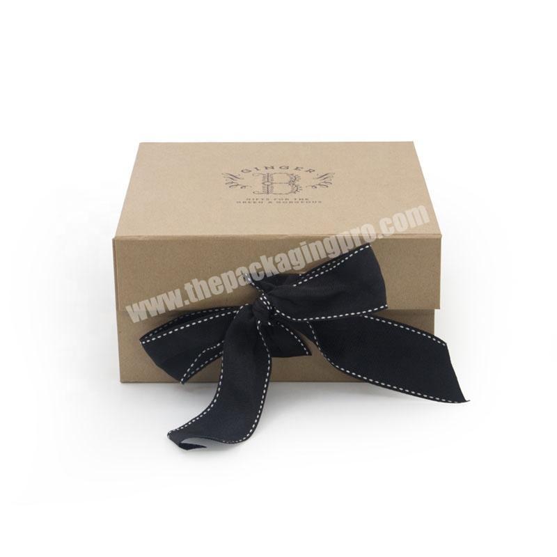 Kraft Paper Square Folding Gift Box With Ribbon And Magnetic Closure