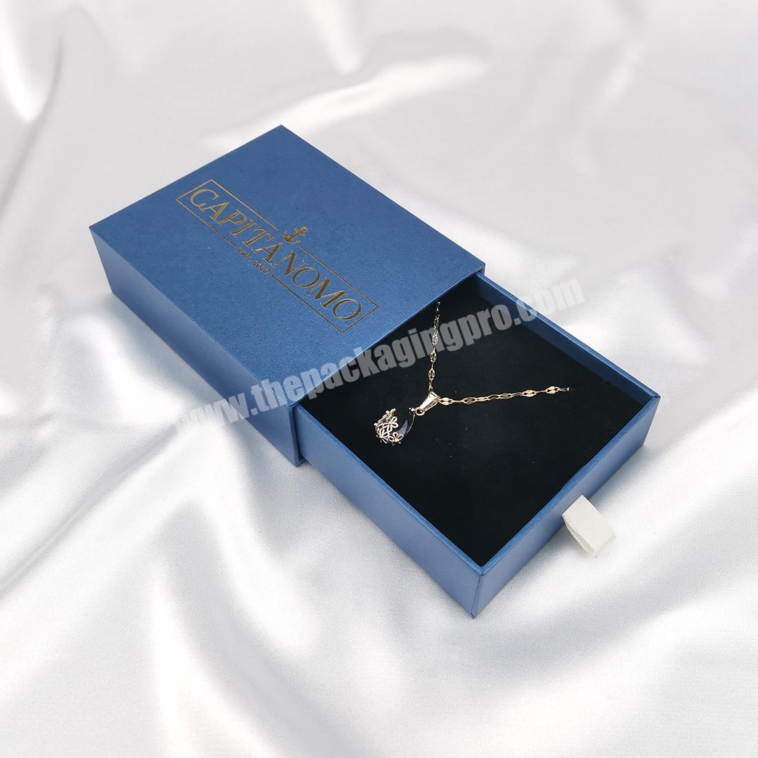 Custom logo blue paper necklace jewlery drawer box necklace gift box packaging