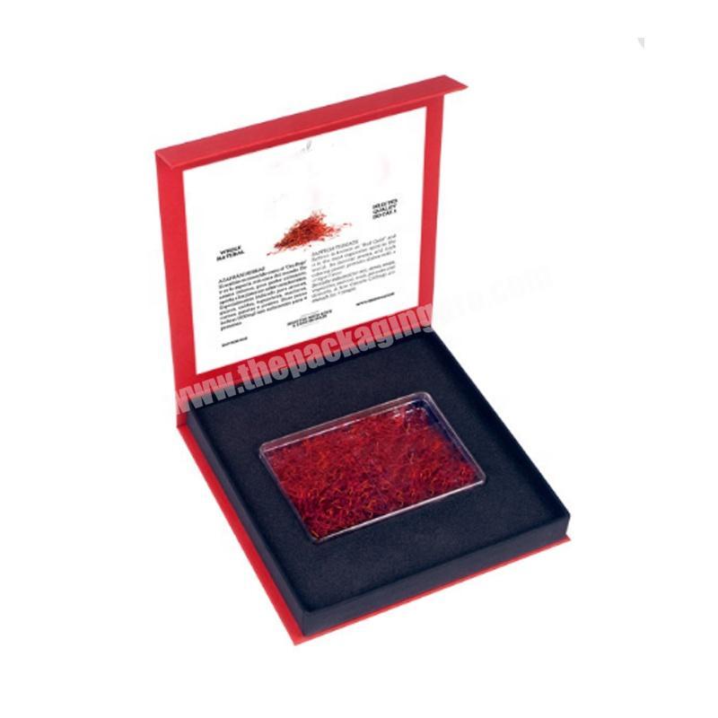 Luxury book shaped empty paper saffron packaging box with custom foam insert