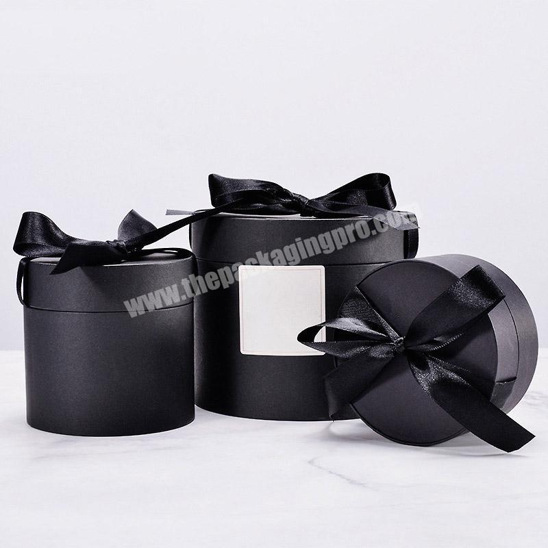 Black round hat boxes wholesale cardboard paper wedding gift box packaging with ribbon