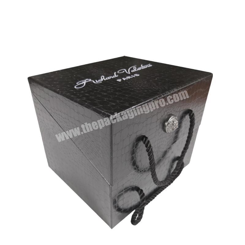 Luxury fancy crocodile leather packaging hat gift cap box with handle