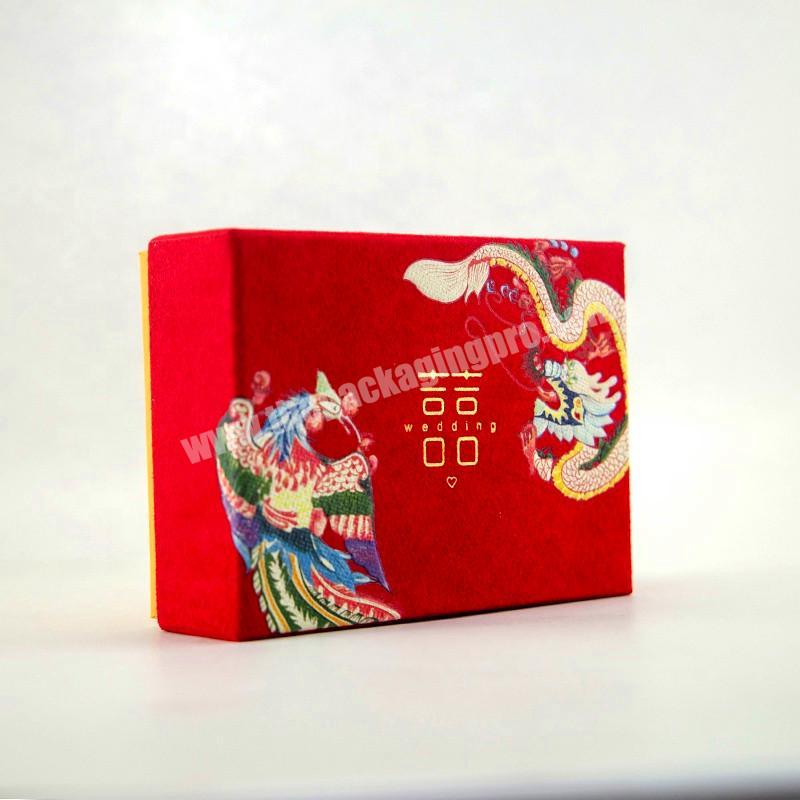 China Style Custom Print Hot Stamp Golden Wedding Velvet Lamination Packaging Paper  Gift Box