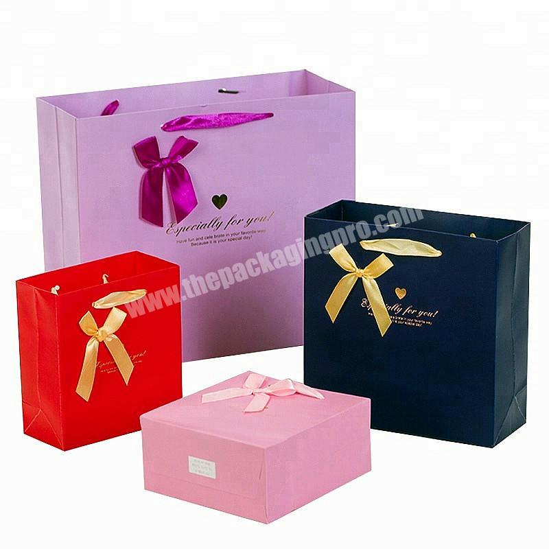 Classic Different Colors Custom logo Wedding Favor Paper Gift packaging Bag with Bowknot