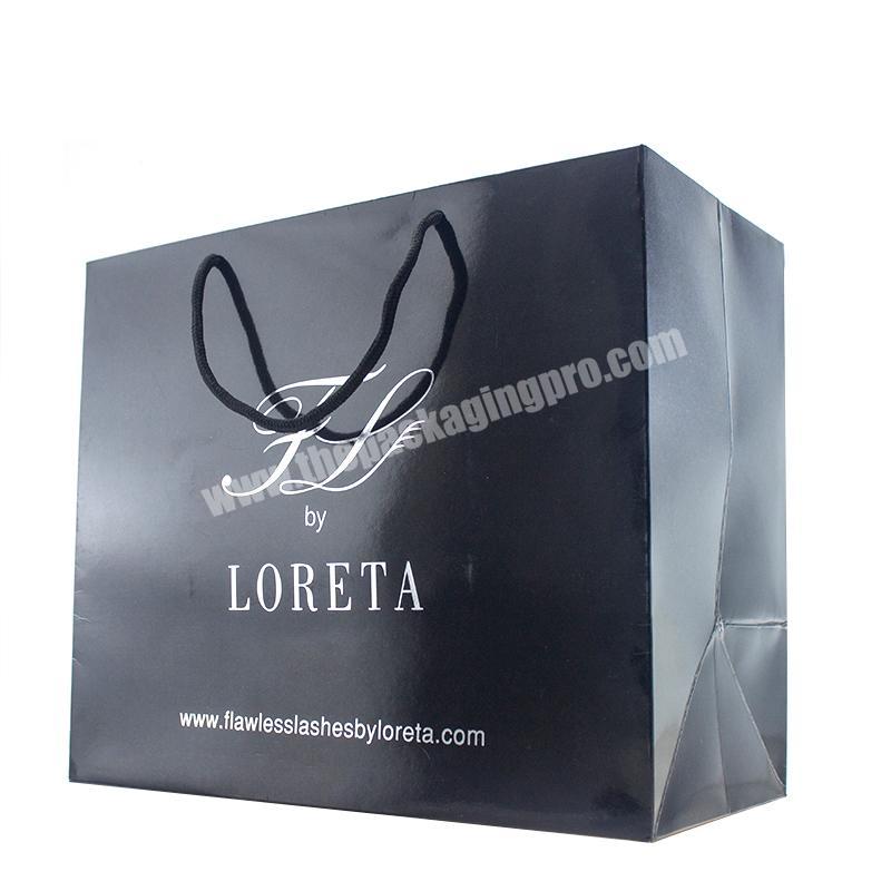 Custom Printed Black Eyelash Packaging Paper Gift Bags With Gold Logo