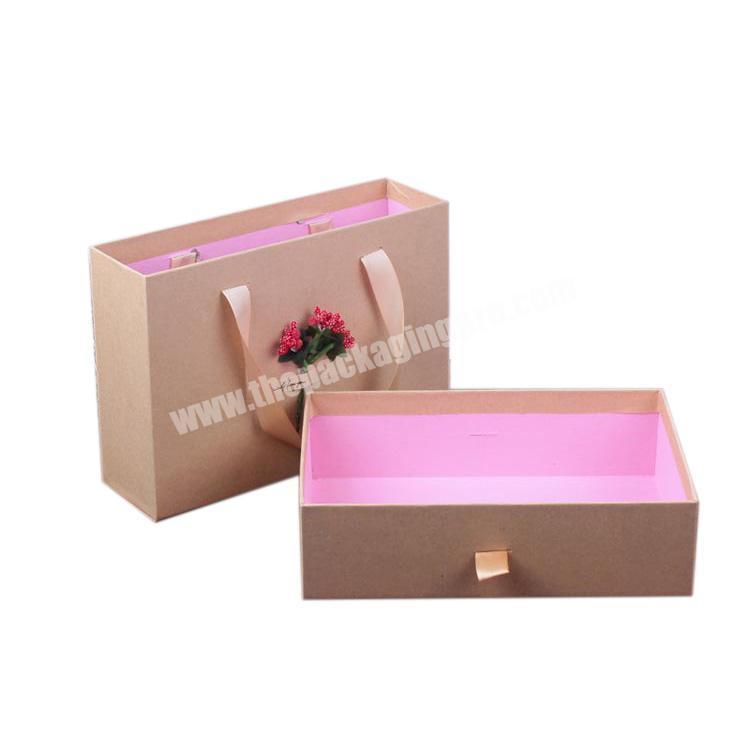 Customized High Quality Paper box With Drawer And Art Small Fresh Rectangular Vintage Kraft Paper Gift Bag  For  Birthday Gift