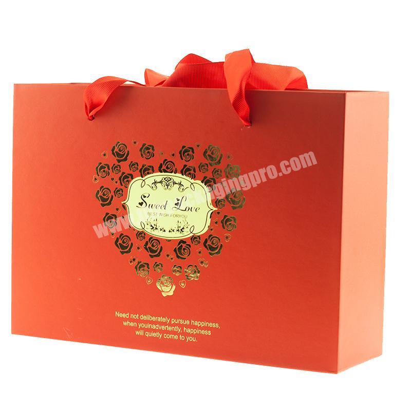 Luxury Custom Logo Design Drawer Paper Box Gift Box Packaging Box With Ribbon Handle