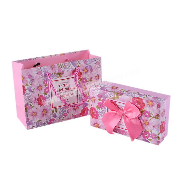 Luxury Custom logo fancy paper gift box cardboard,box paper bag with ribbon bow