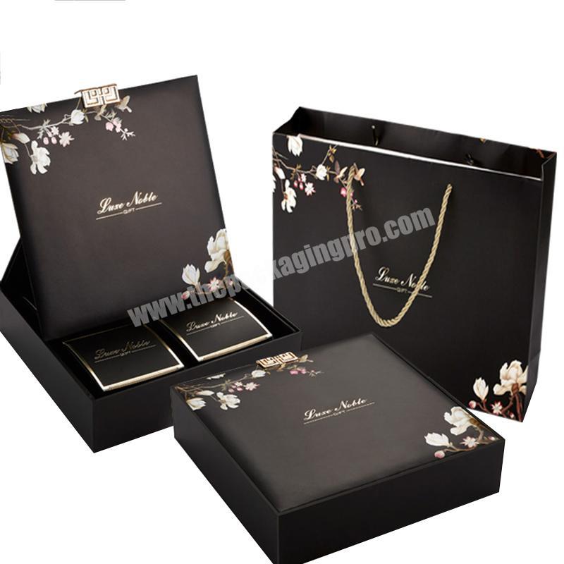 Luxury Display Black Paper Packaging Double Decker Moon Cake Packaging Box