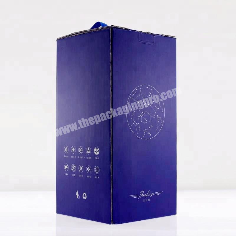 Wholesale Strong Corrugated Paperboard Wine Packing Box With Ribbon Handle