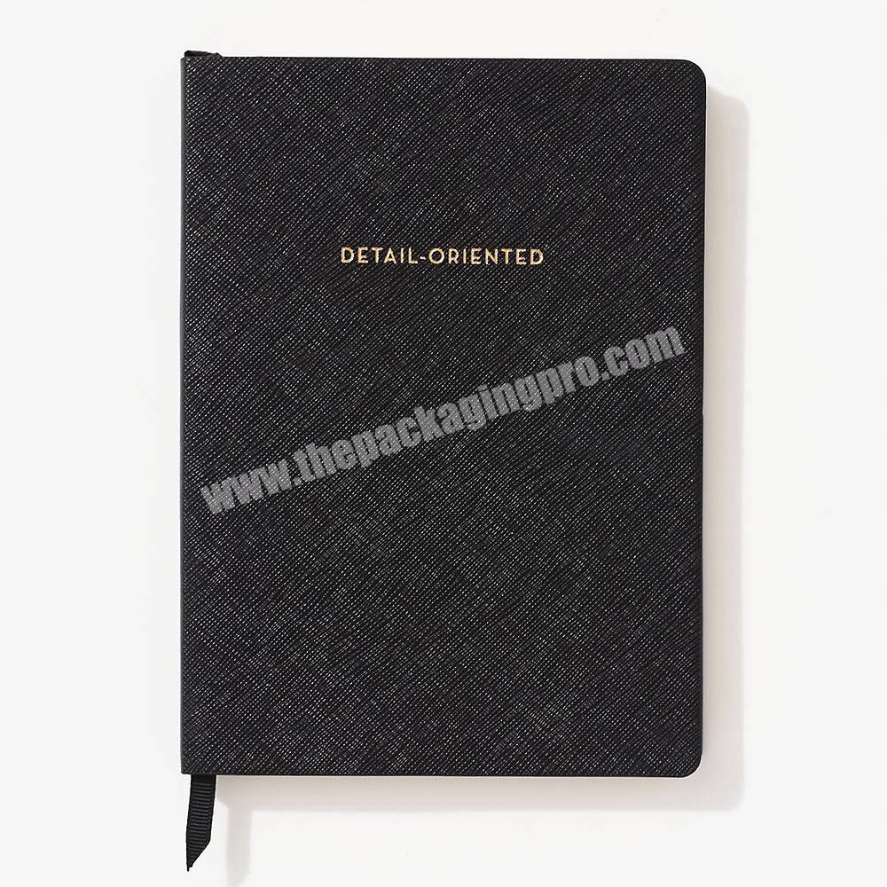 Wholesale hardcover PU leather Custom Embossed LOGO printed notebook With gold edge glide