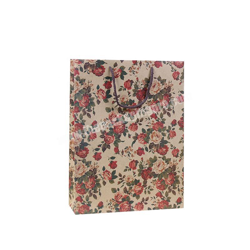 Wholesales Custom Full Color Printed Clothes Vintage Bag, Shopping Rose Pattern Gift Paper Bag