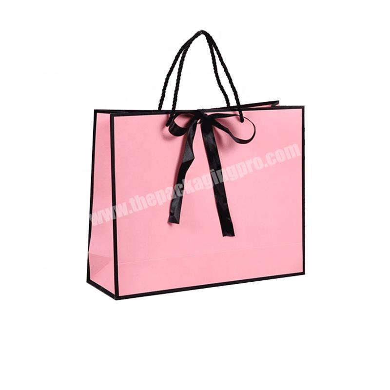 Wholesales Custom Full Color Printed Shopping Cosmetic Gift Paper Bag With Ribbon handle
