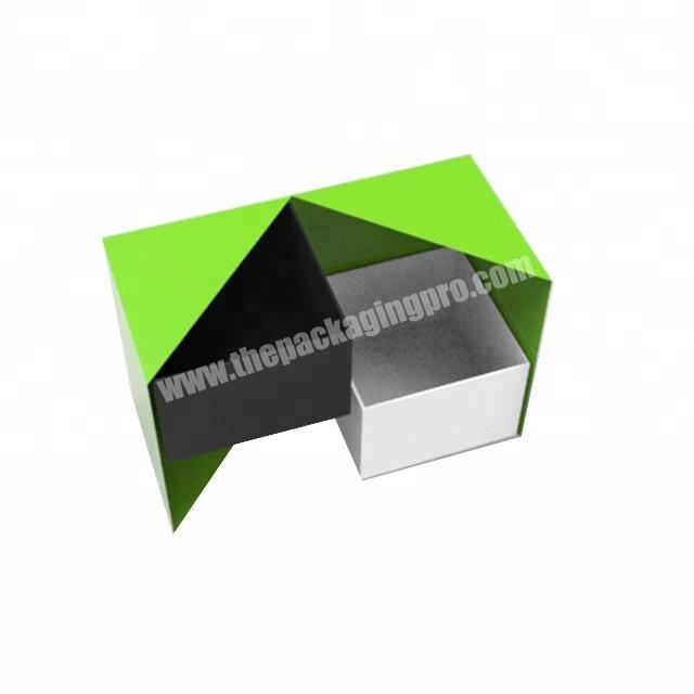 A5 green color printed custom paperboard double trays dessert pastry packaging gift box with ribbon closure