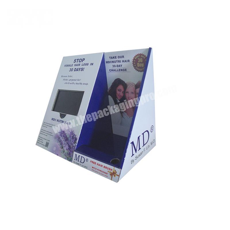 Advertising Corrugated Paper Cardboard Countertop Stand Display with Video Screen
