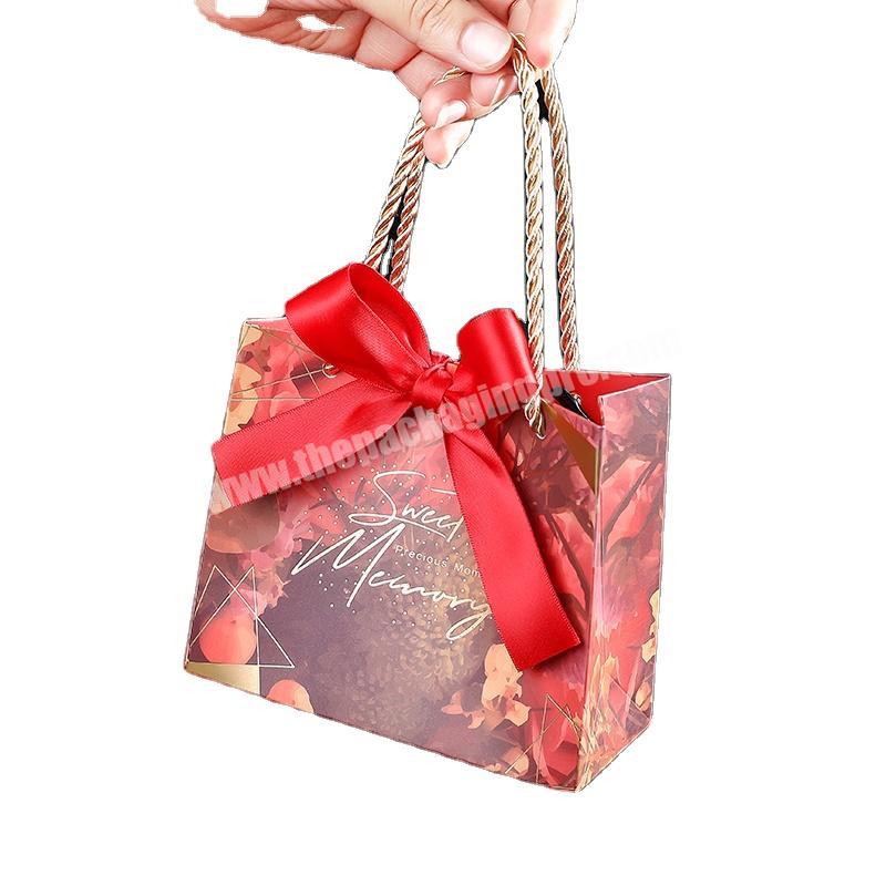Amazon hot selling custom cardboard Wedding Gift Paper Bag With Ribbon Closure