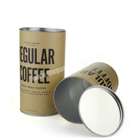 Custom Round Cardboard Food Grade Kraft Paper Tube Packaging Metal Lid Bottom With Custom Printed For Coffee Tea