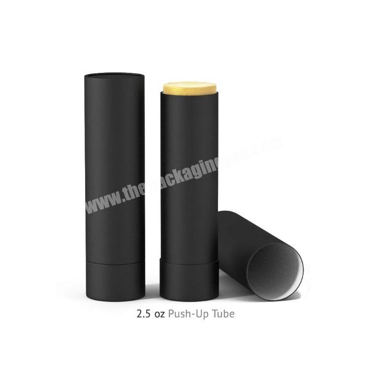 Biodegradable recycled eco friendly cylinder push up black paper lip balm tube packaging