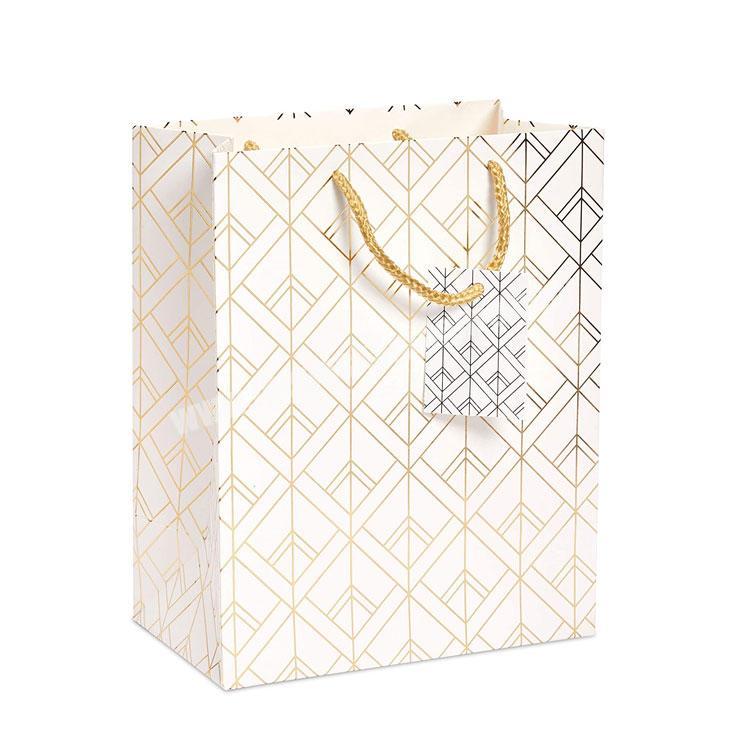 Birthday Medium Gold and White Paper Wedding welcome Gift Bags with Handles
