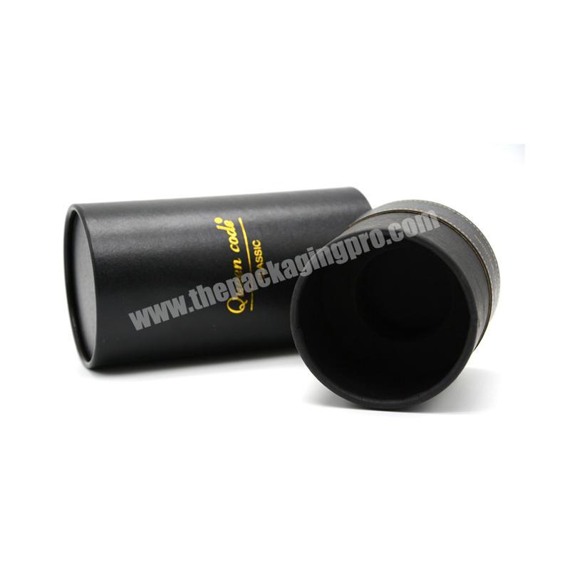 Black Paper Cardboard Custom Printed  Gold Foil Cylinder Wine Packaging Paper Tube Box For Lipgloss