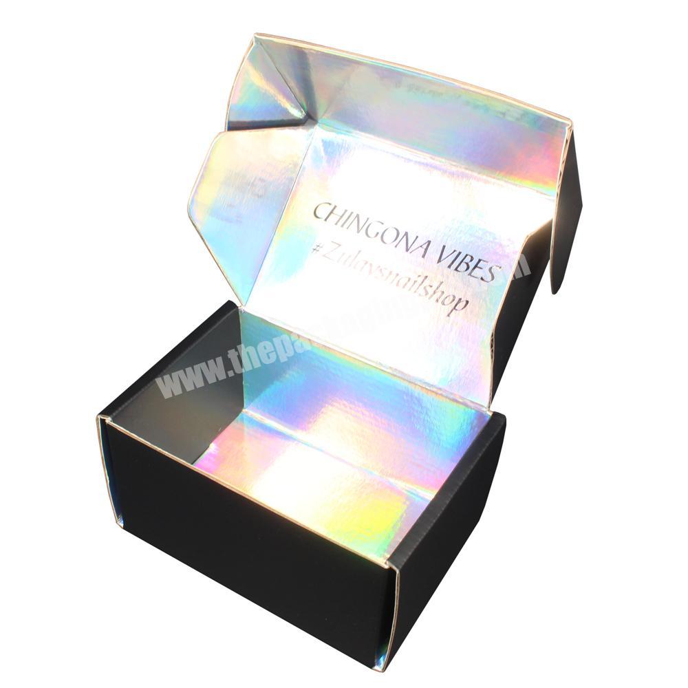 Buy Private Label Black Holographic emballage en Carton Box Packaging Hair Wig Mailing Black Postage Boxes