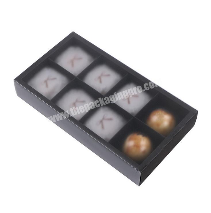 Candy and cake with clear frosted plastic PVC with window paper sliding macaron lid drawer gift box chocolate packaging