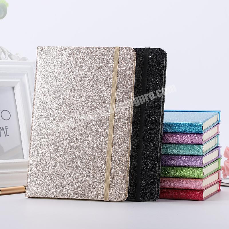 Candy color glitter hardcover PU leather a5 journal notebook with elastic band